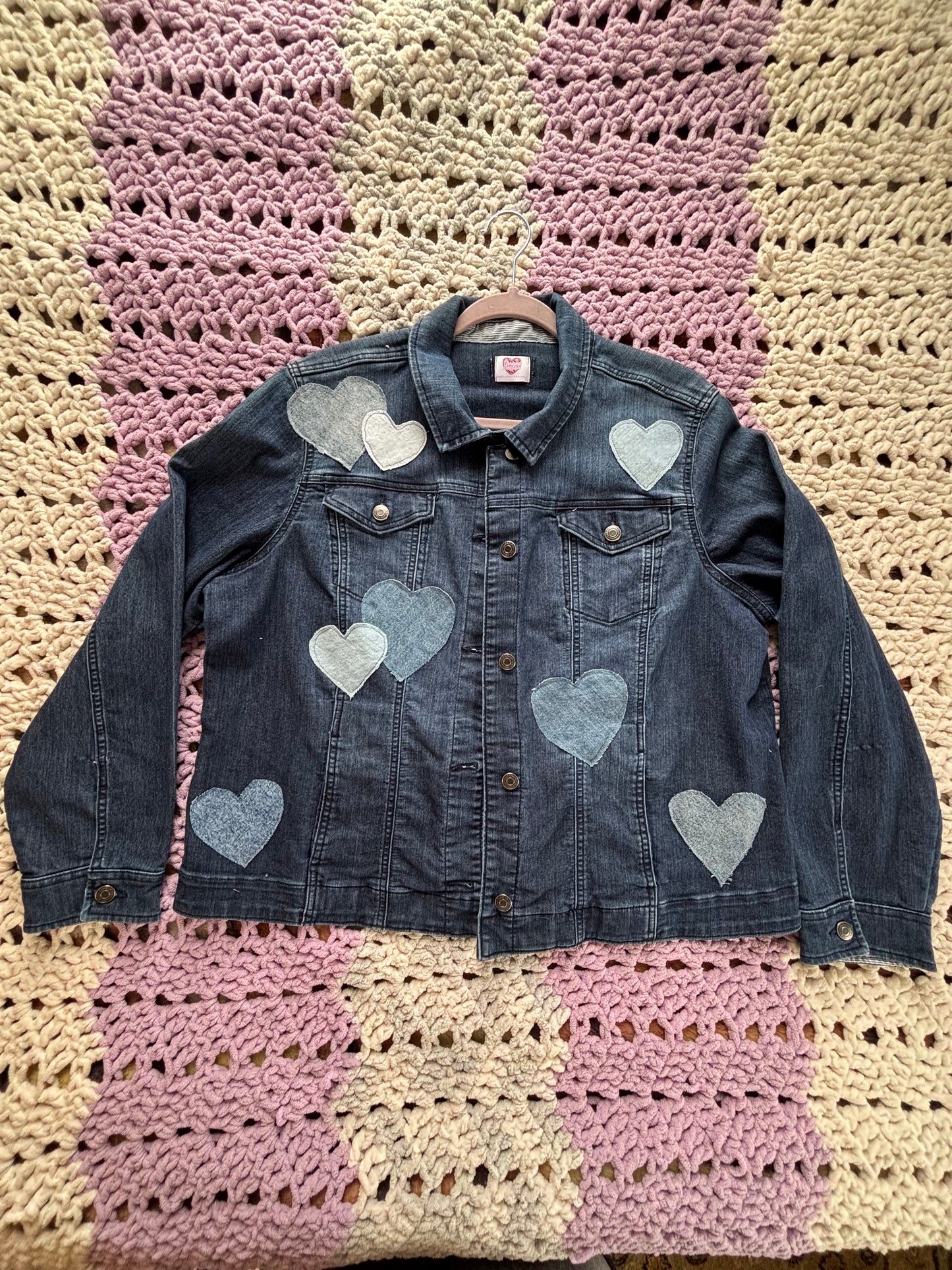 Dark Blue Denim Frayed Hearts Jacket [2X]