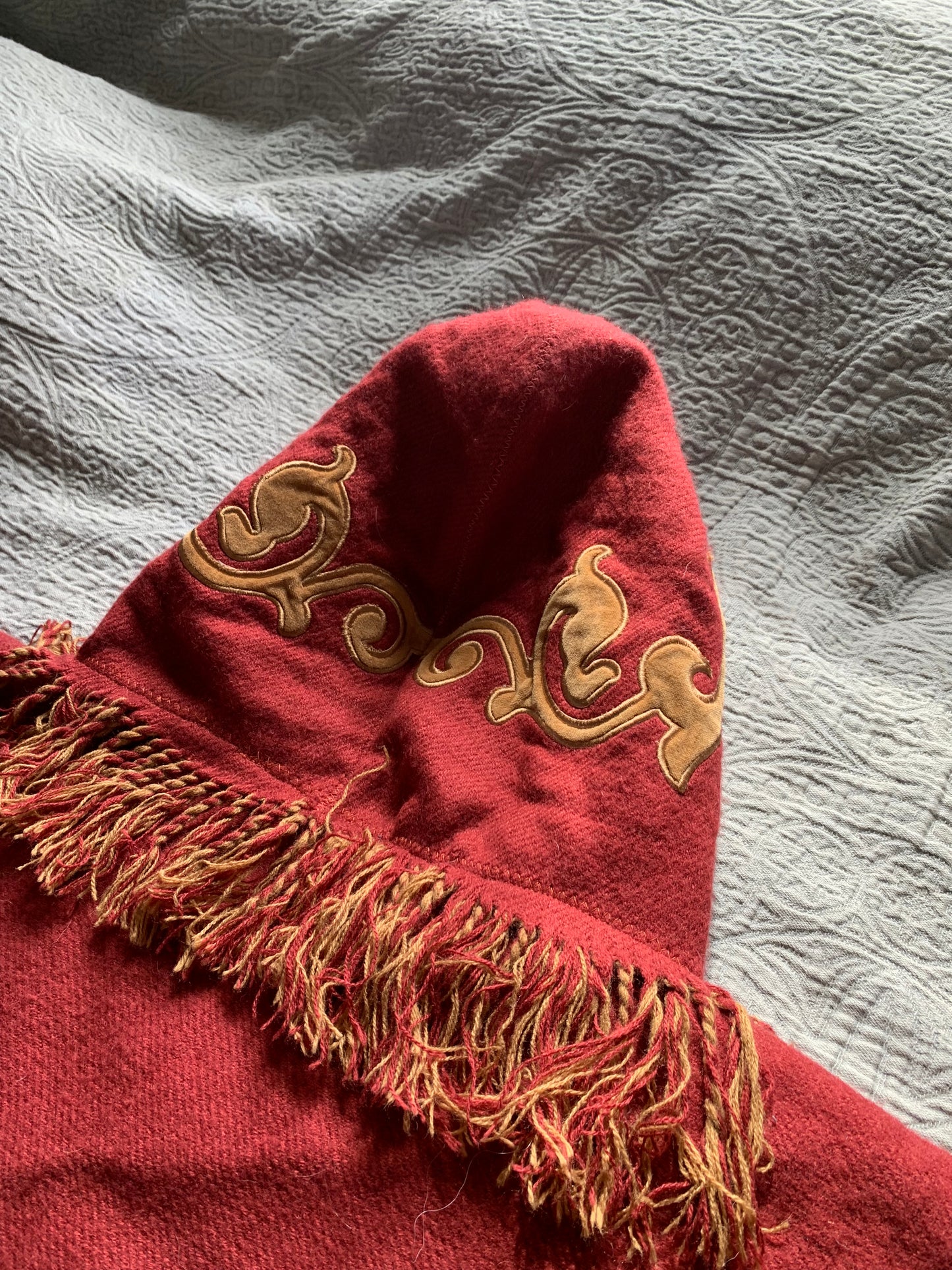 Red and Gold Embroidered Blanket Hoodie