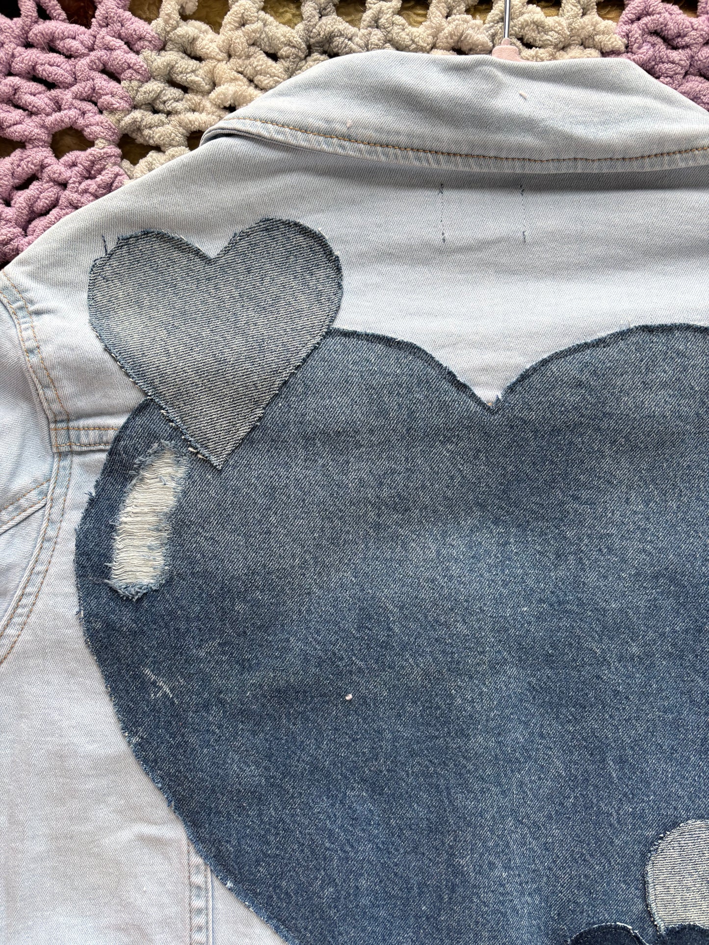 Light Blue Denim Frayed Hearts Jacket [L]