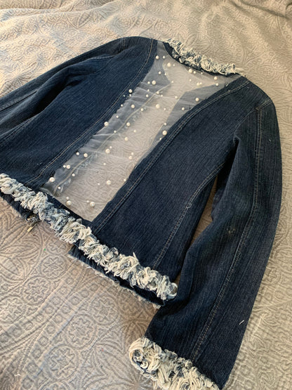 Denim Fray Trimmed Pearls and Charms [L]