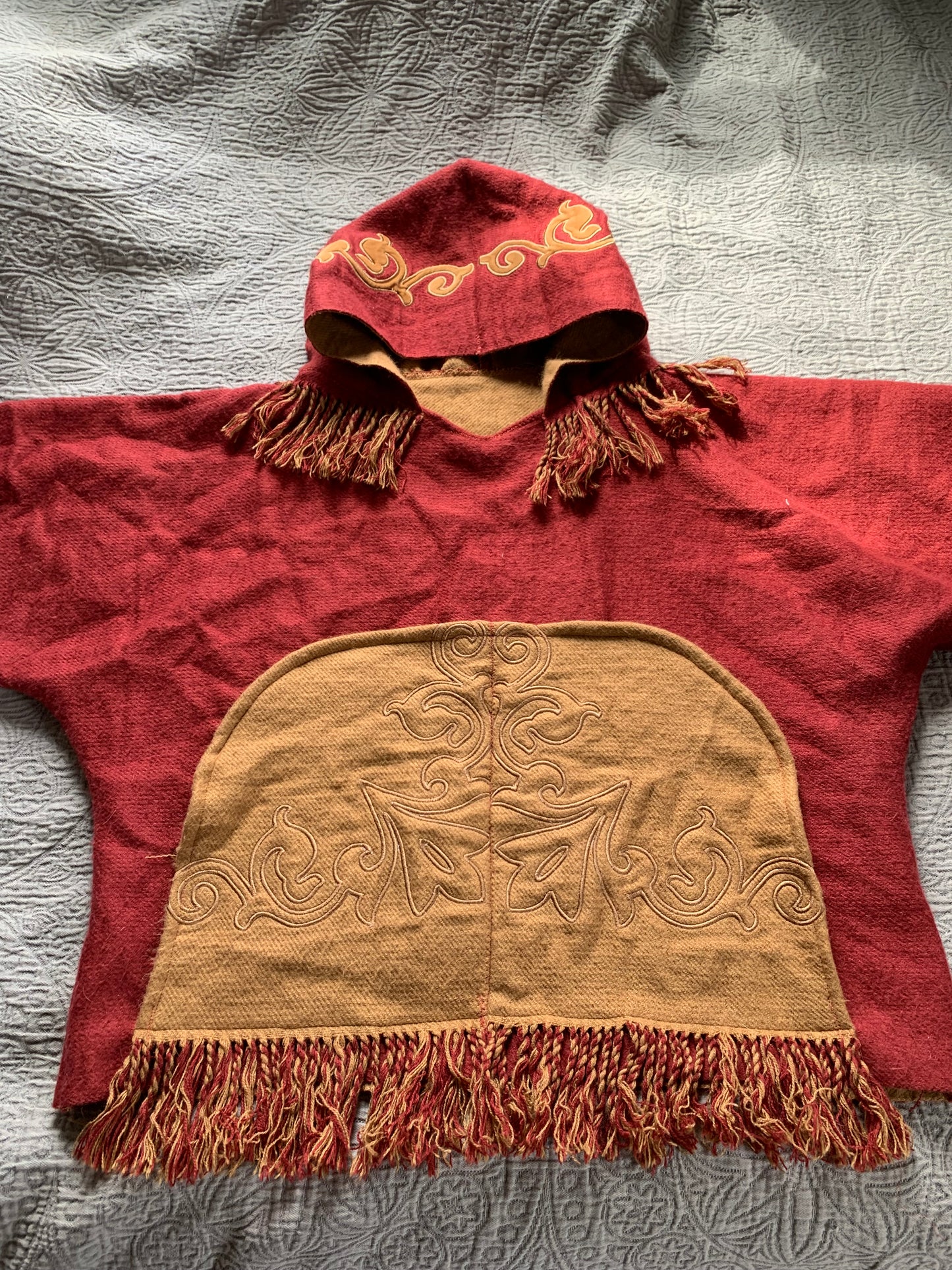 Red and Gold Embroidered Blanket Hoodie