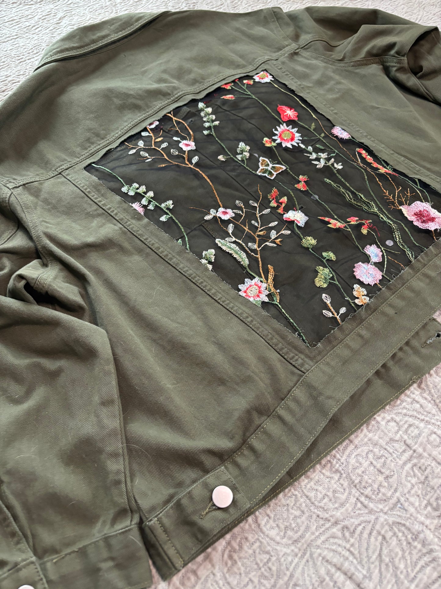 Green Denim Wildflowers Jacket [4X]