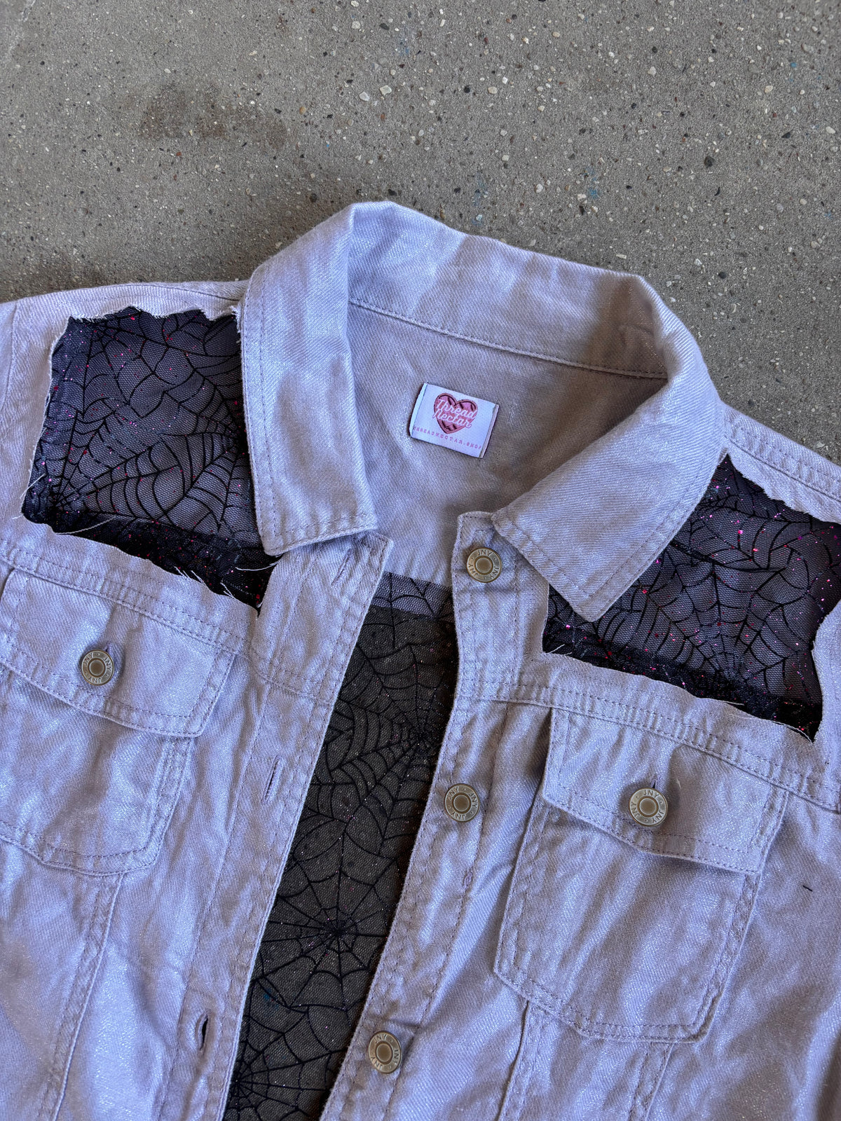 Purple Denim Spider Webs Shirt [L]