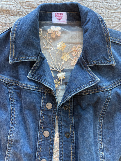 Tan Vines Dark-Wash Denim Jacket [L]