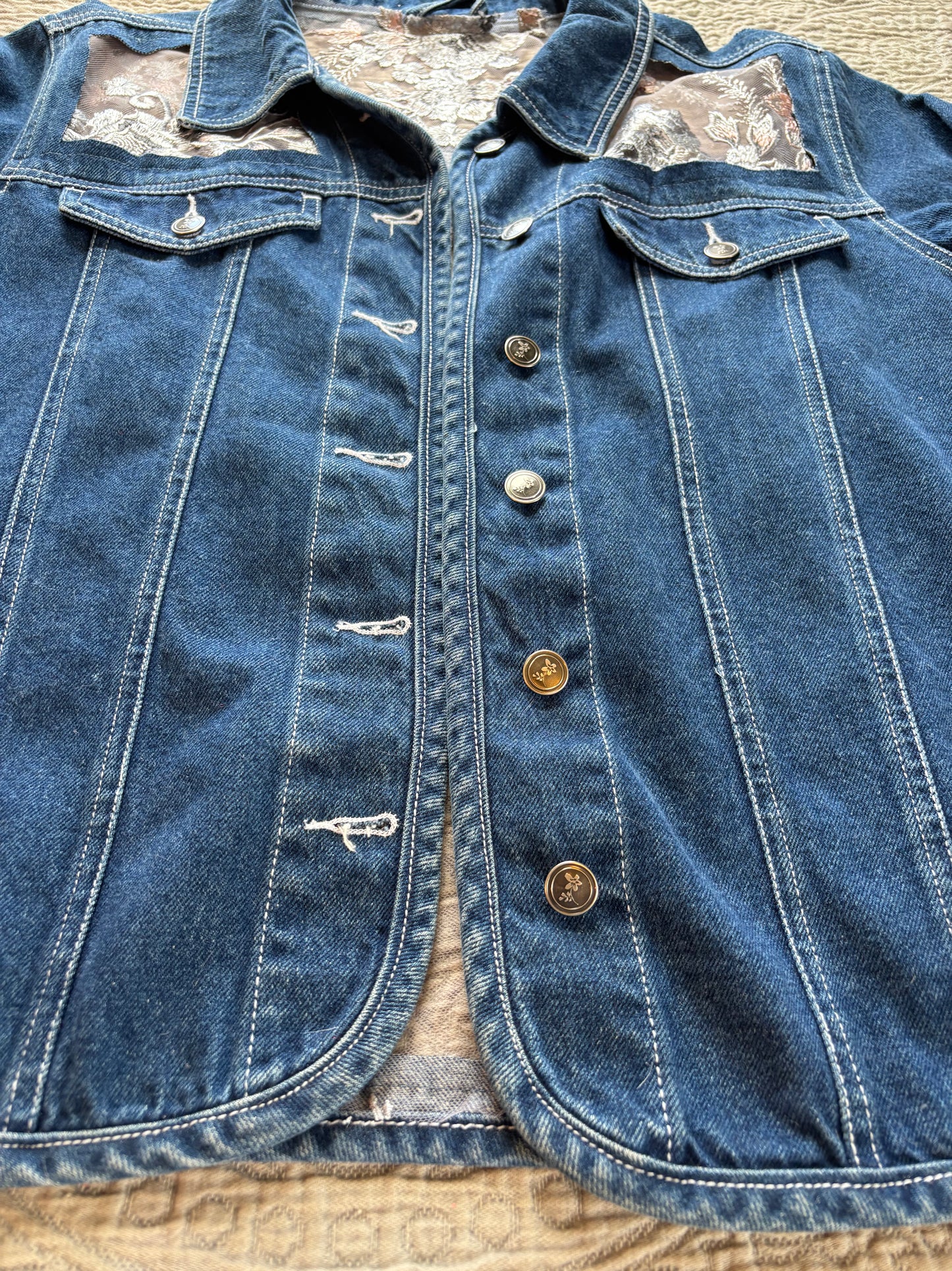 Dark Denim Denim Silver Floral Jacket [1X]