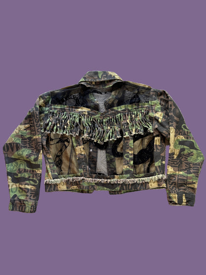 Camo Denim Fringe Snakes Jacket [L]