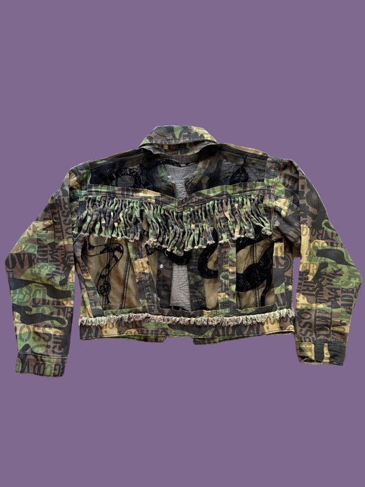 Camo Denim Fringe Snakes Jacket [L]