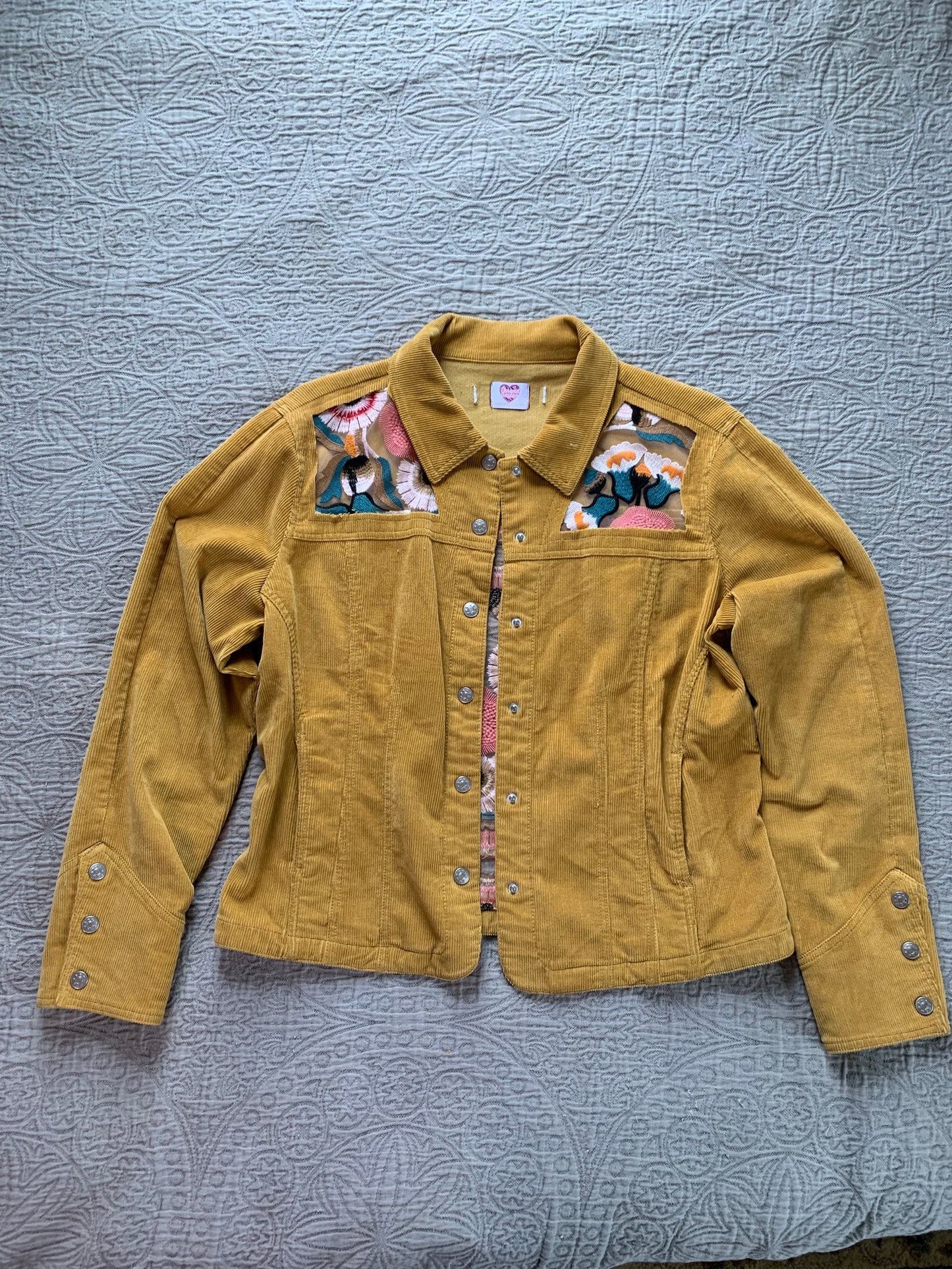 Mustard Corduroy Peach Floral Jacket [XL]
