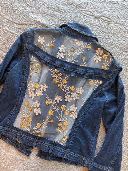 Tan Vines Dark-Wash Denim Jacket [L]