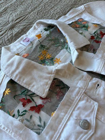 Fall Wildflowers White Denim Jacket [XL]
