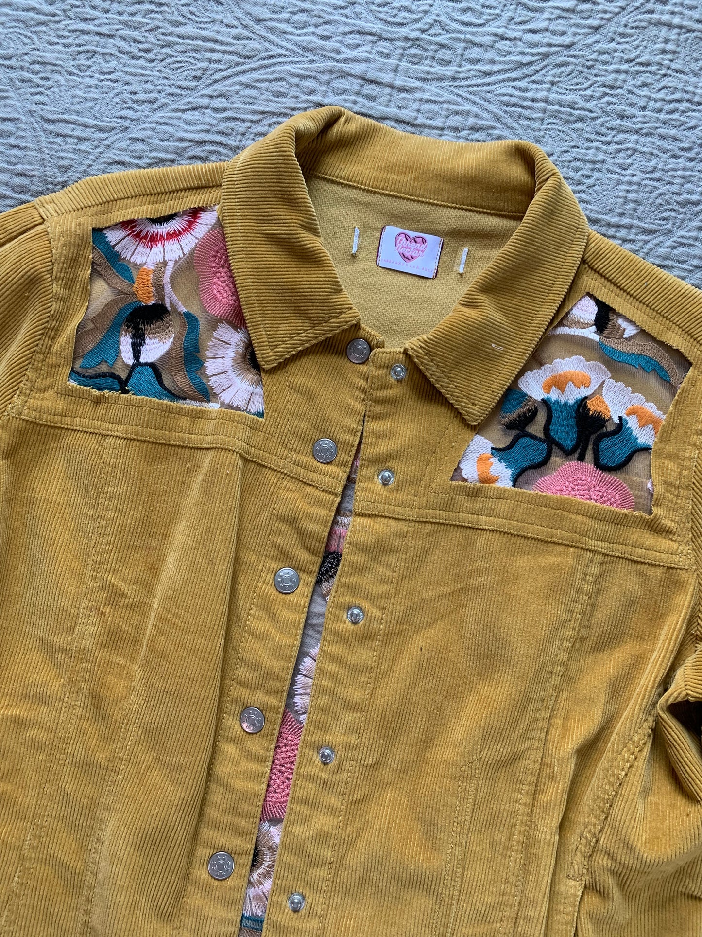 Mustard Corduroy Peach Floral Jacket [XL]