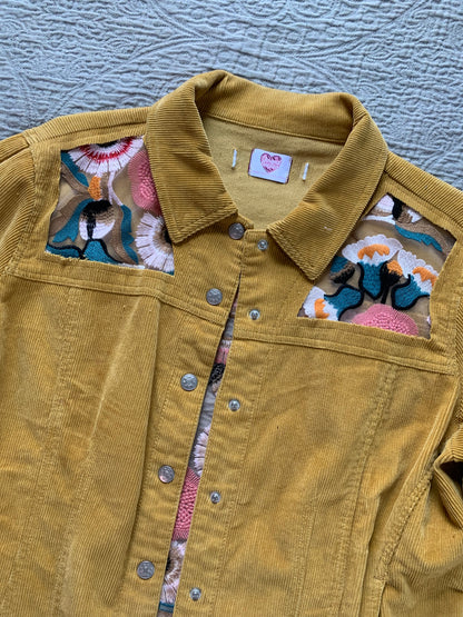 Mustard Corduroy Peach Floral Jacket [XL]