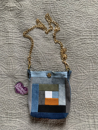 Denim Quilt Block Cross Body Bag