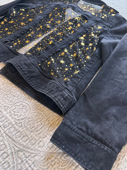 Black Denim Gold Stars Jacket [L]