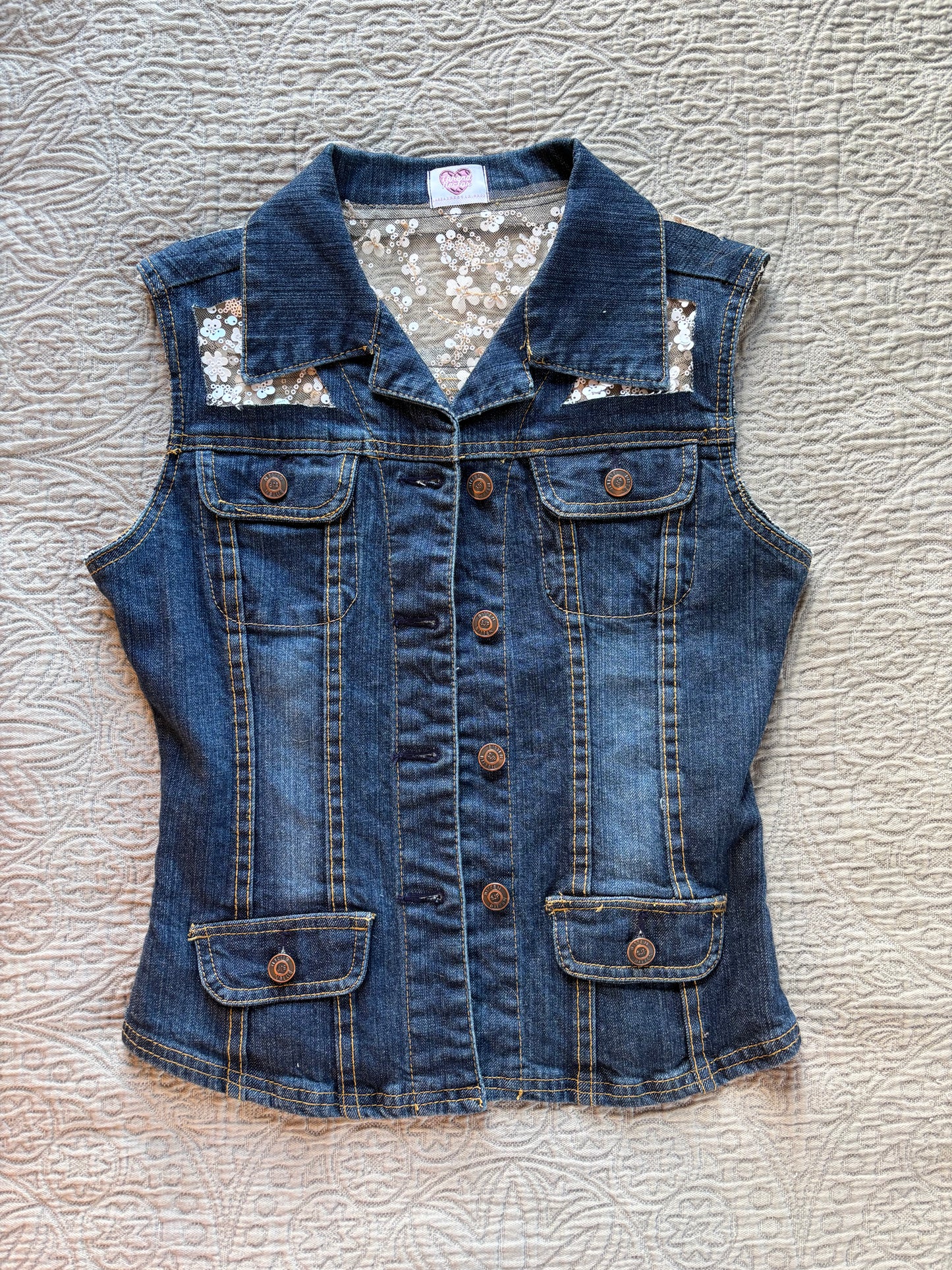Denim White Floral Vest [S]