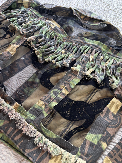 Camo Denim Fringe Snakes Jacket [L]