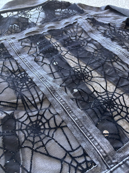 Black Denim Spiderwebs Jacket [XL]
