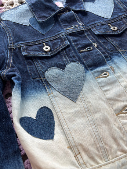 Acid Washed Denim Frayed Hearts Jacket [M]