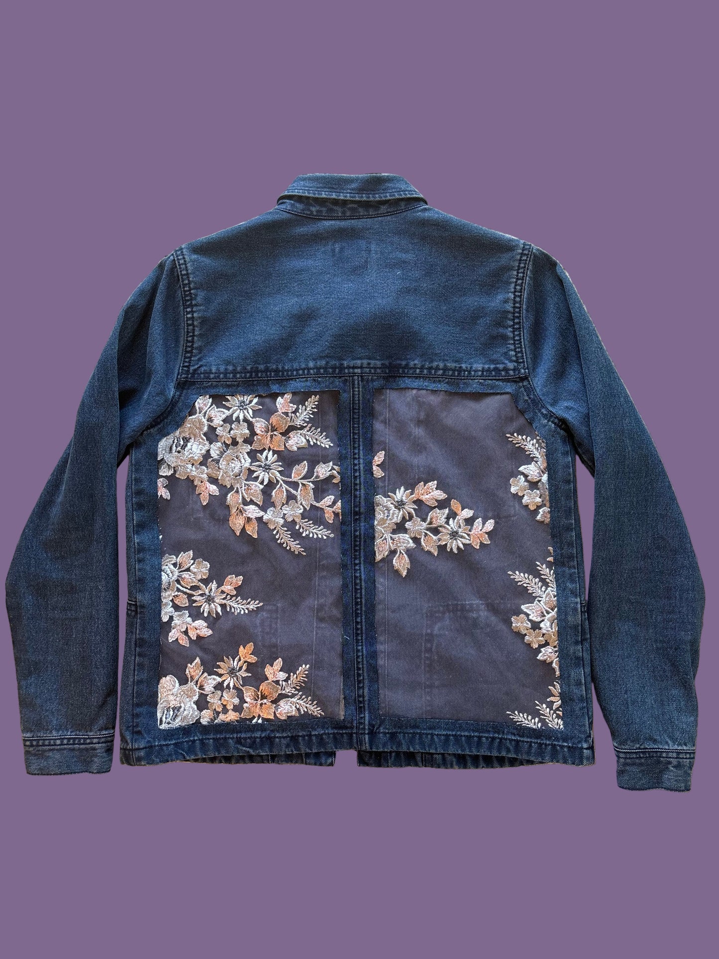 Silver Floral Dark-Wash Denim Jacket [L]