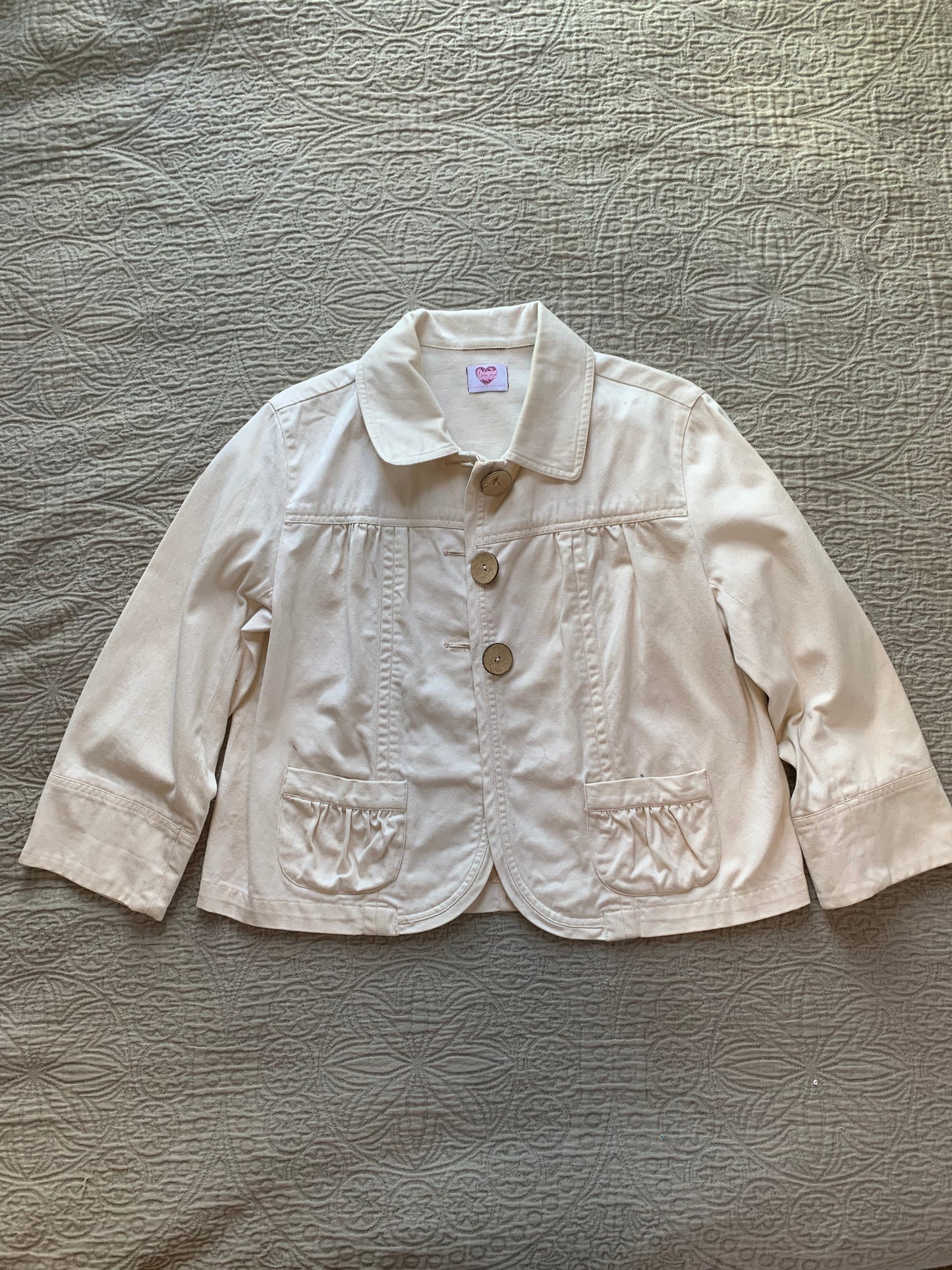 Cream Denim Pink Wildflowers Jacket   [XL]