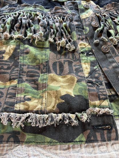 Camo Denim Fringe Snakes Jacket [L]